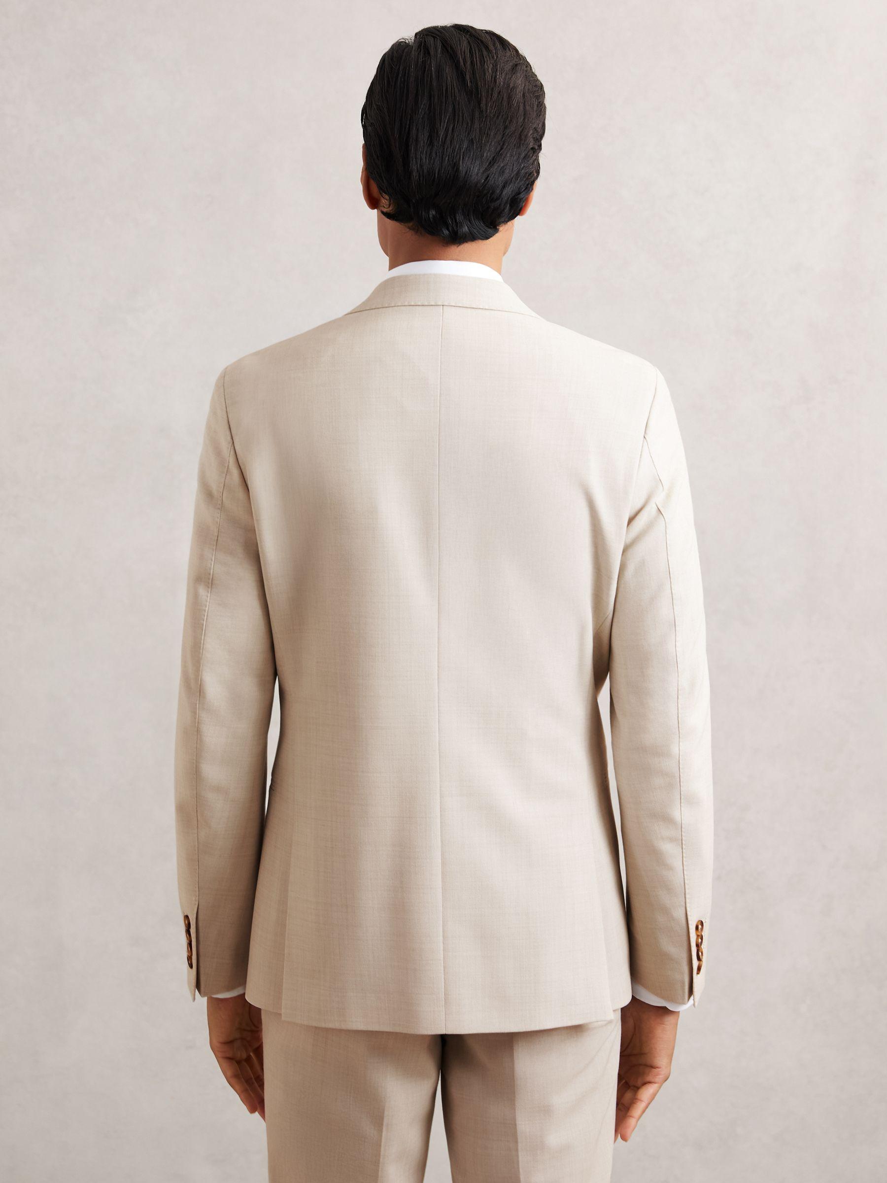 Single-Breasted Textured Suit Blazer Slim-Fit With Wool in Stone Product Image