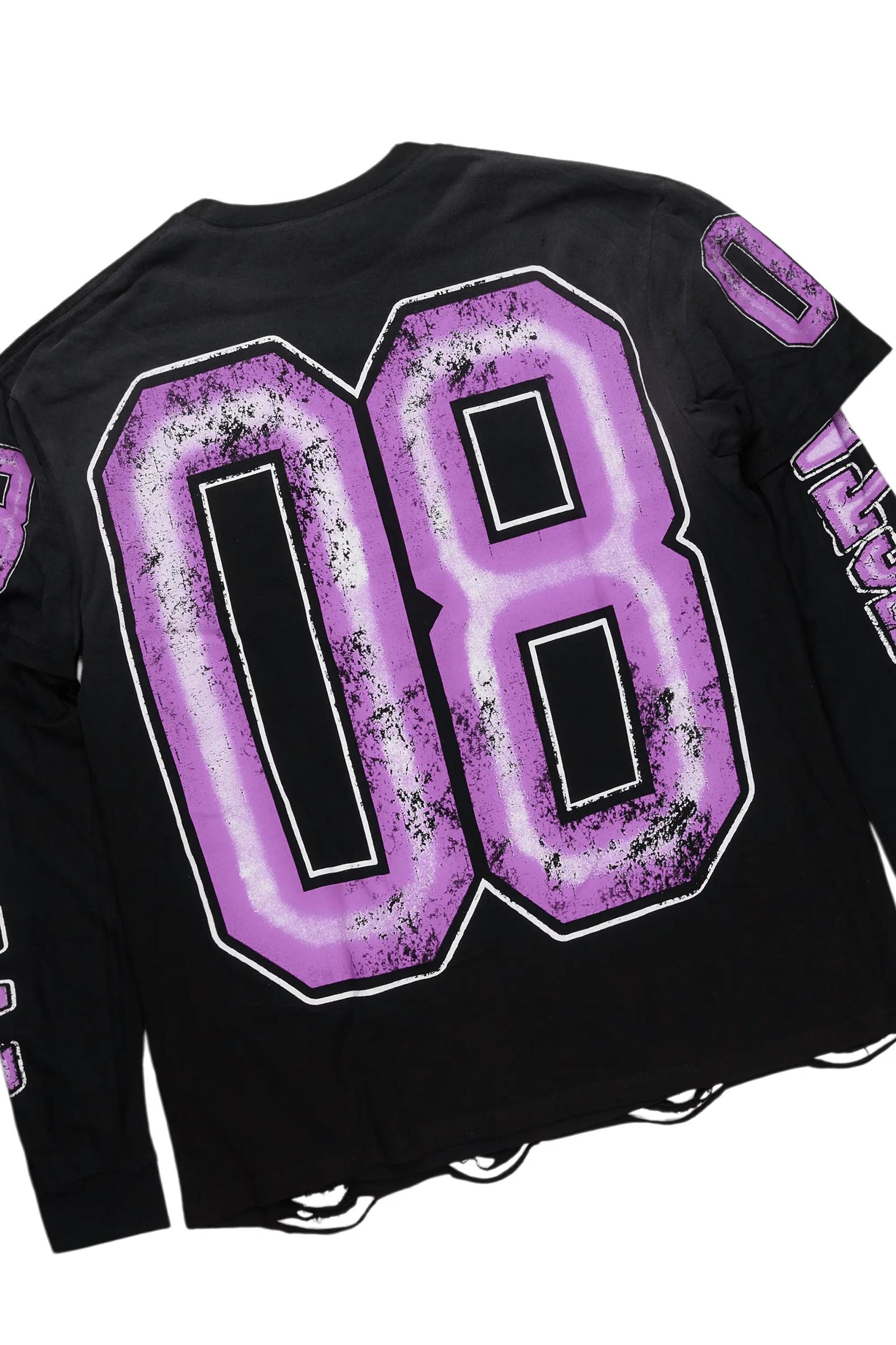 Fields Black/Purple Double Layer T-Shirt/Stacked Baggy Track Pant Set Male Product Image