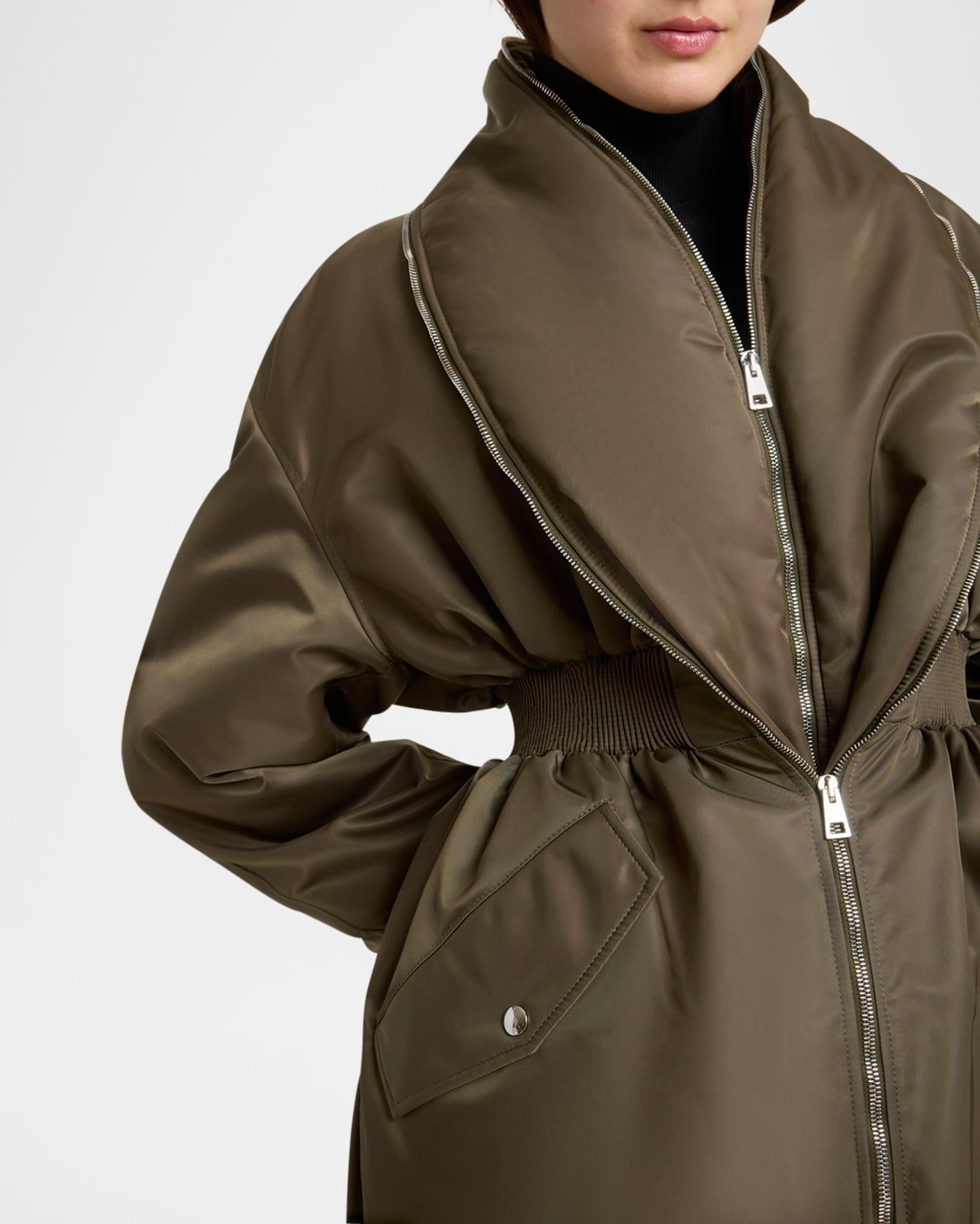 Dual-Zipper Shawl Collar Bomber Jacket Product Image