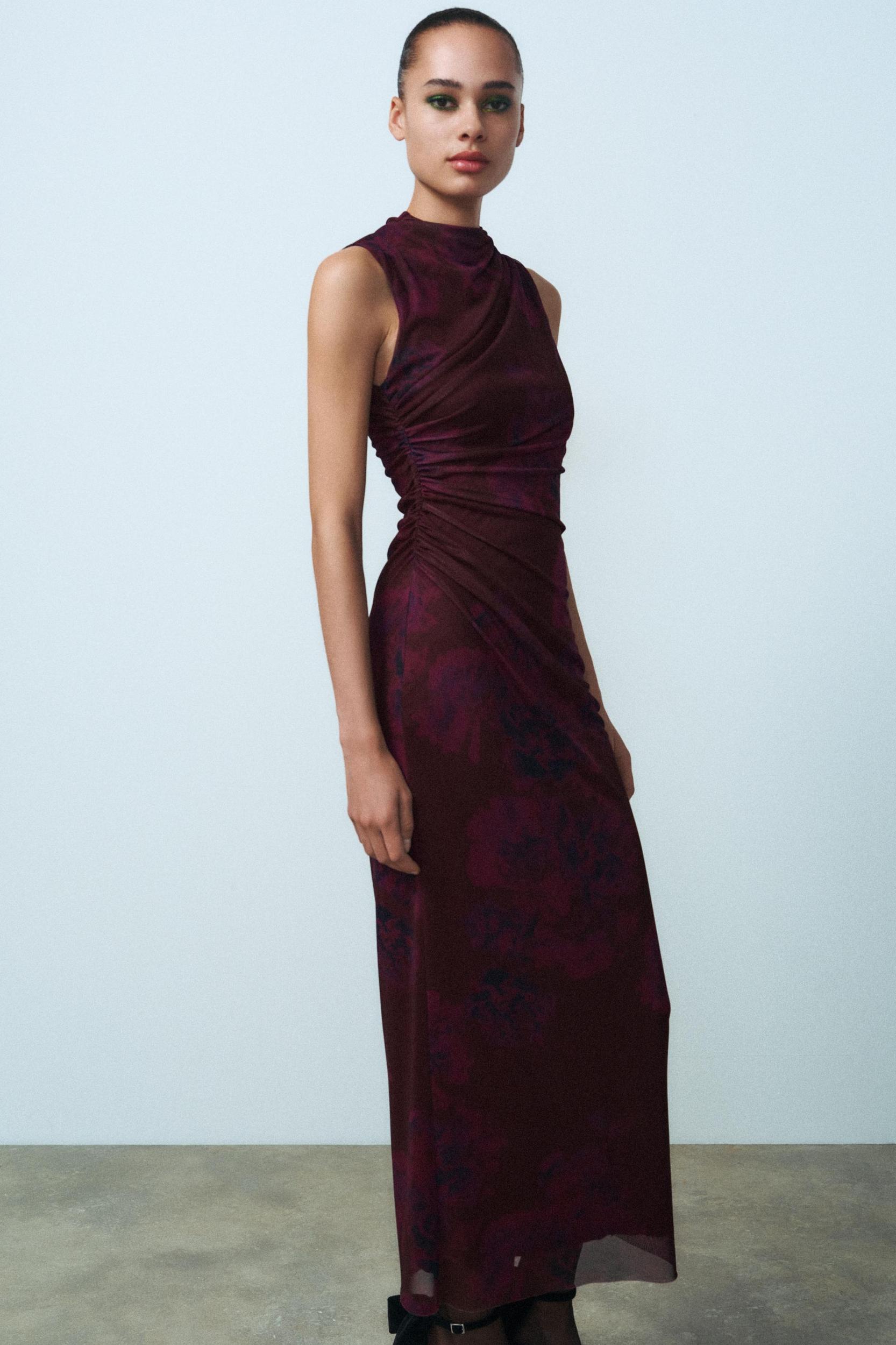 DRAPED PRINTED TULLE DRESS Product Image