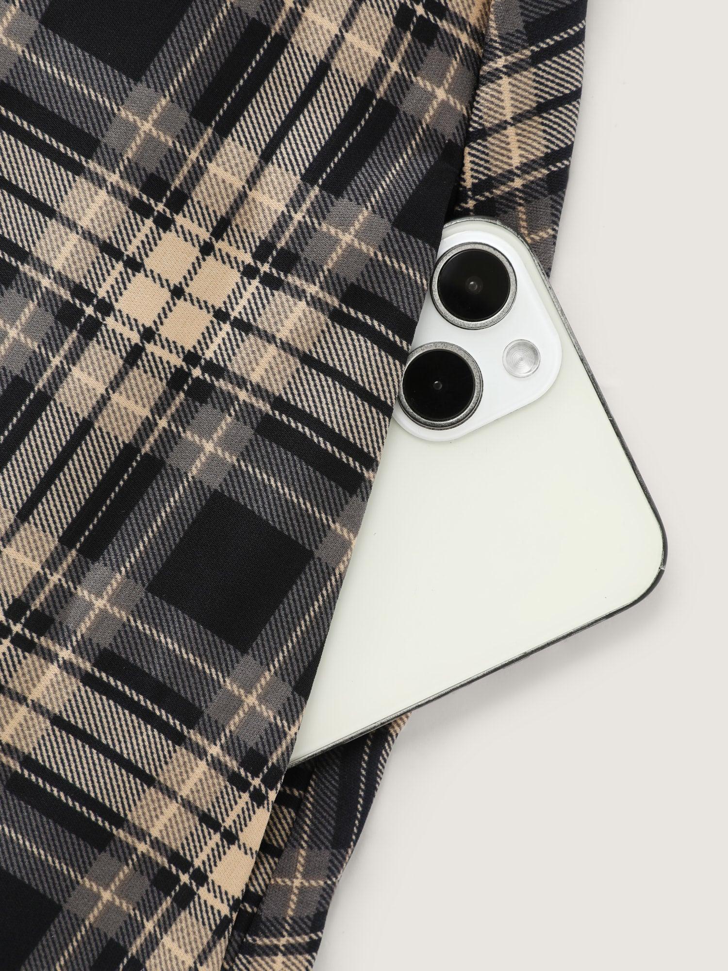 Checkered Pattern Hooded Drawstring Midi Dress Female Product Image