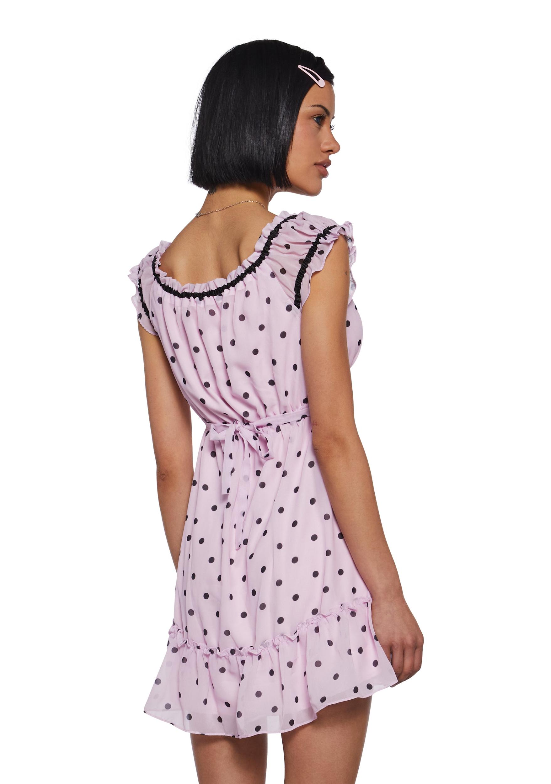 Womens Polka Dot Chiffon Mini Dress Sugar Thrillz - Pink Product Image