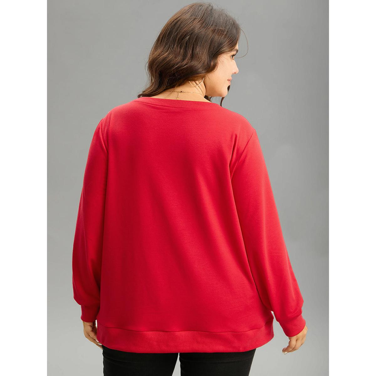 Plus Size Santa Claus Graphic Split Detail Sweatshirt Women Red Casual Rib Knit Festival-Christmas Sweatshirts BloomChic 12/L Product Image