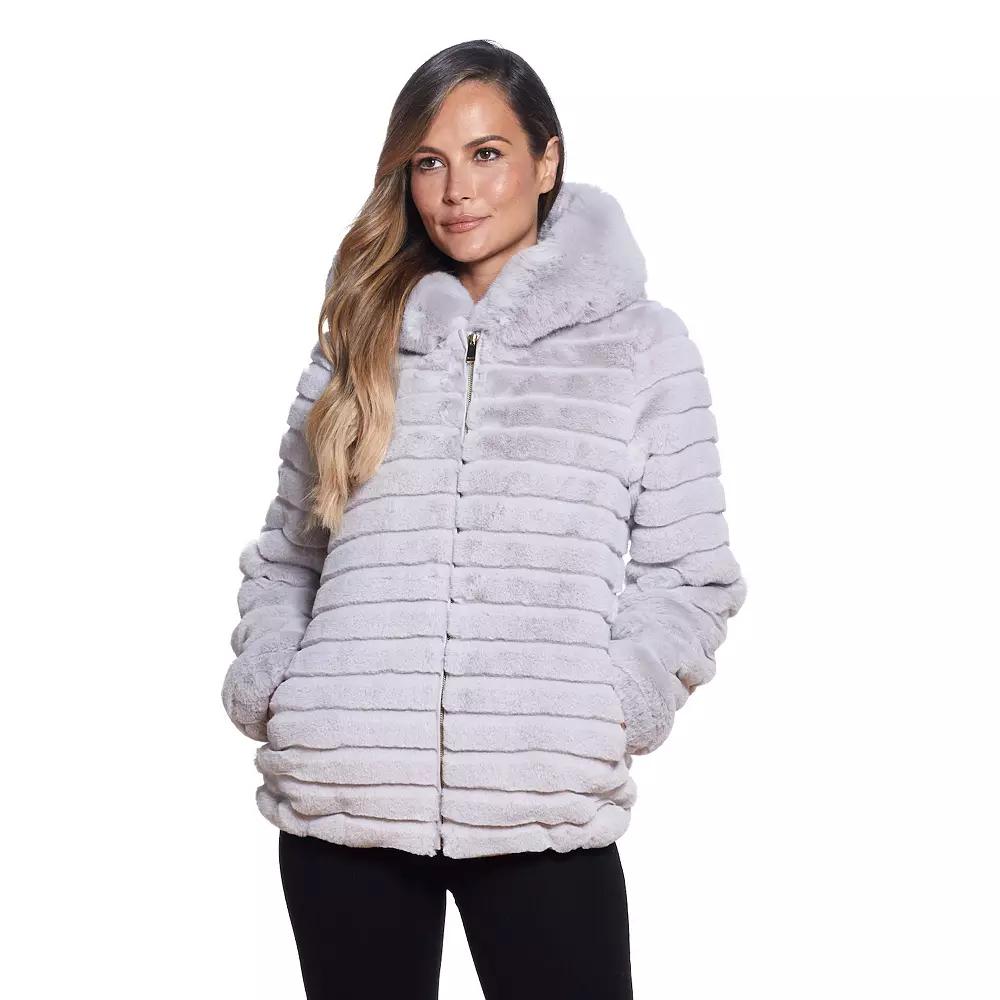Women's Gallery Hooded Grooved Faux-Fur Jacket,  Product Image