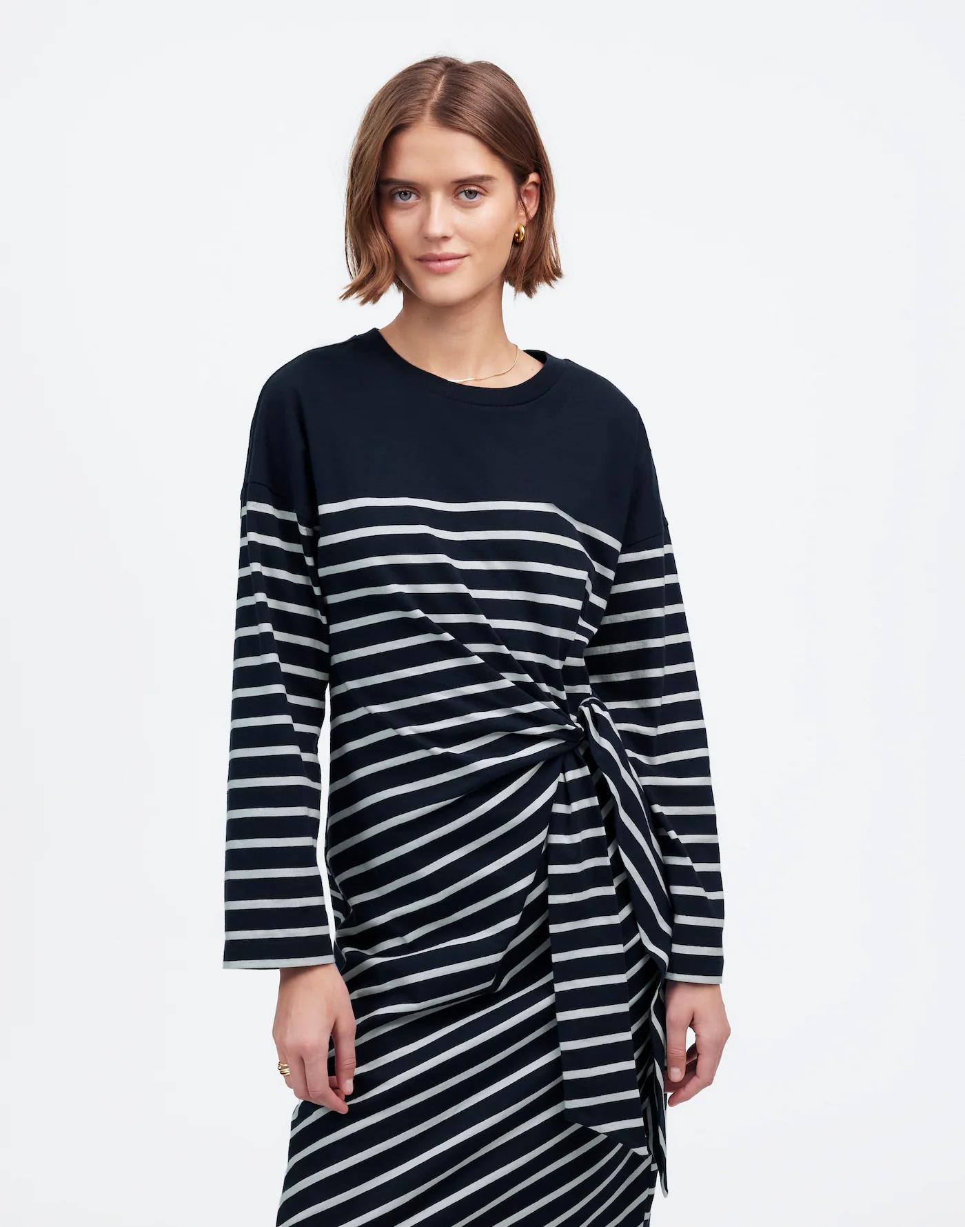 Side-Tie Knit Maxi Dress in Stripe Product Image