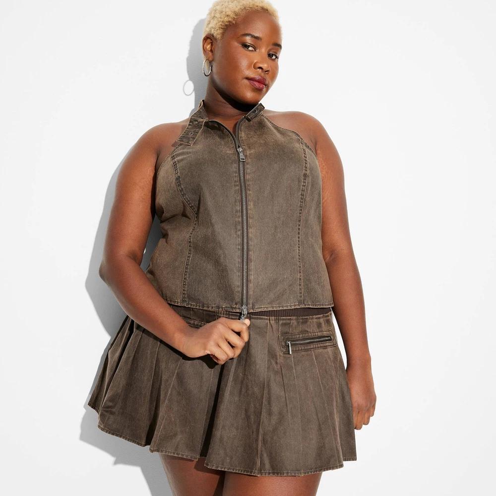 Women's Waxed Twill Utility Tank Top - Wild Fable™ Dark XXS: Highneck, Front Zipper, Midweight Fabric Product Image