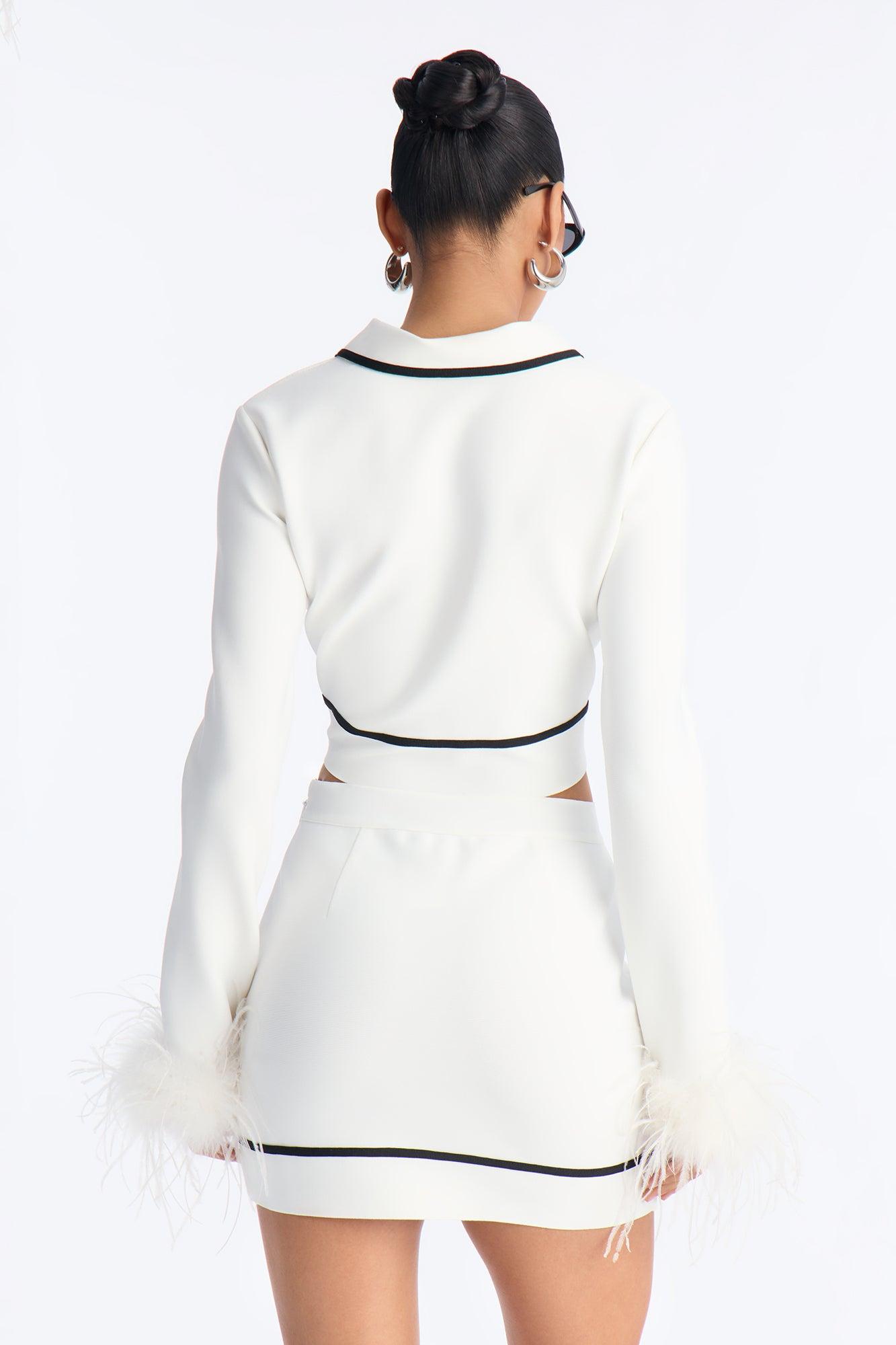 So Fancy Feather Trim Skirt Set - White Female Product Image