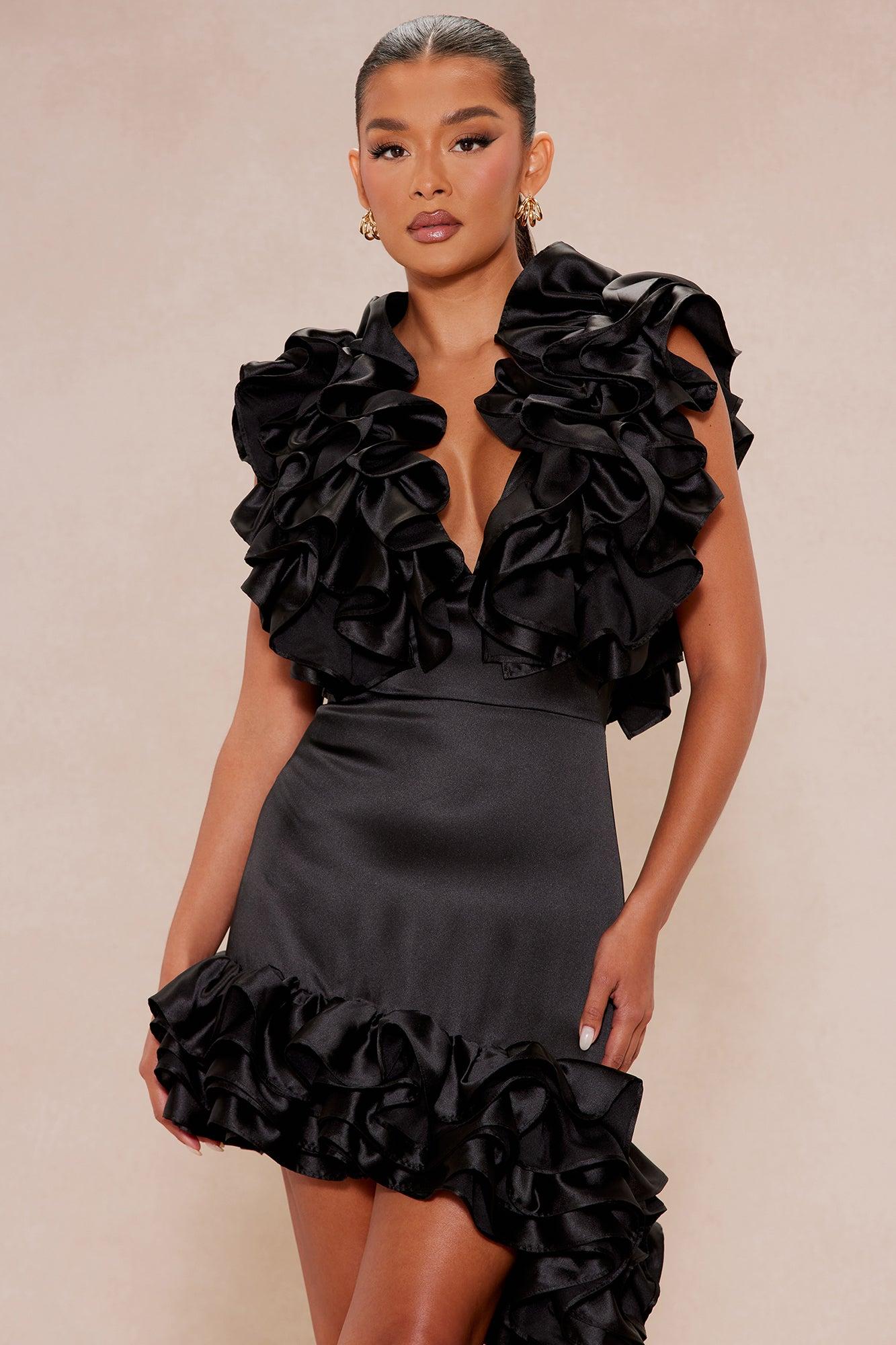 Athens Ruffle Mini Dress - Black Product Image