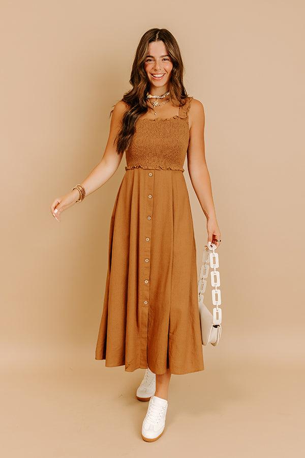 Harvest Lane Linen-Blend Midi Dress in Chocolate Product Image