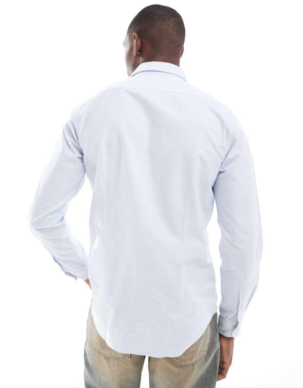 Scalpers Oxford Peach Shirt In Sky Blue  Product Image