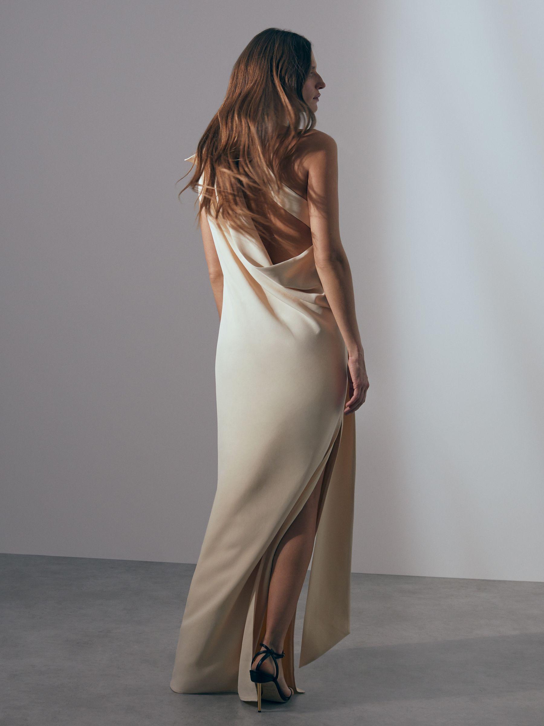 Atelier One-Shoulder Drape Back Maxi Dress in Off White Product Image