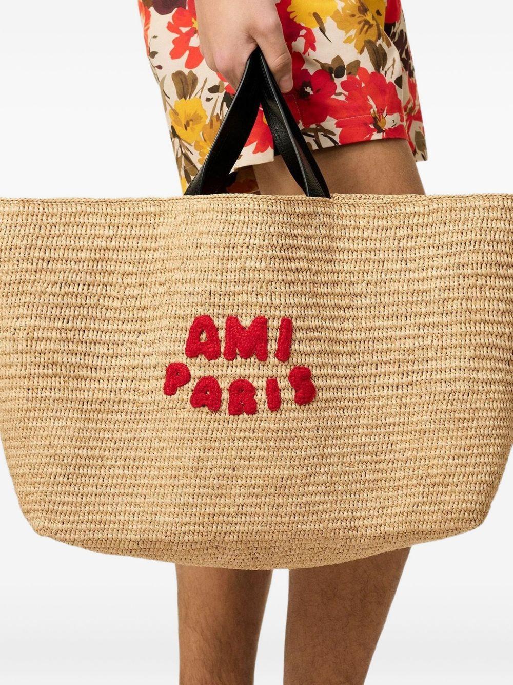 logo-embroidered raffia tote bag Product Image