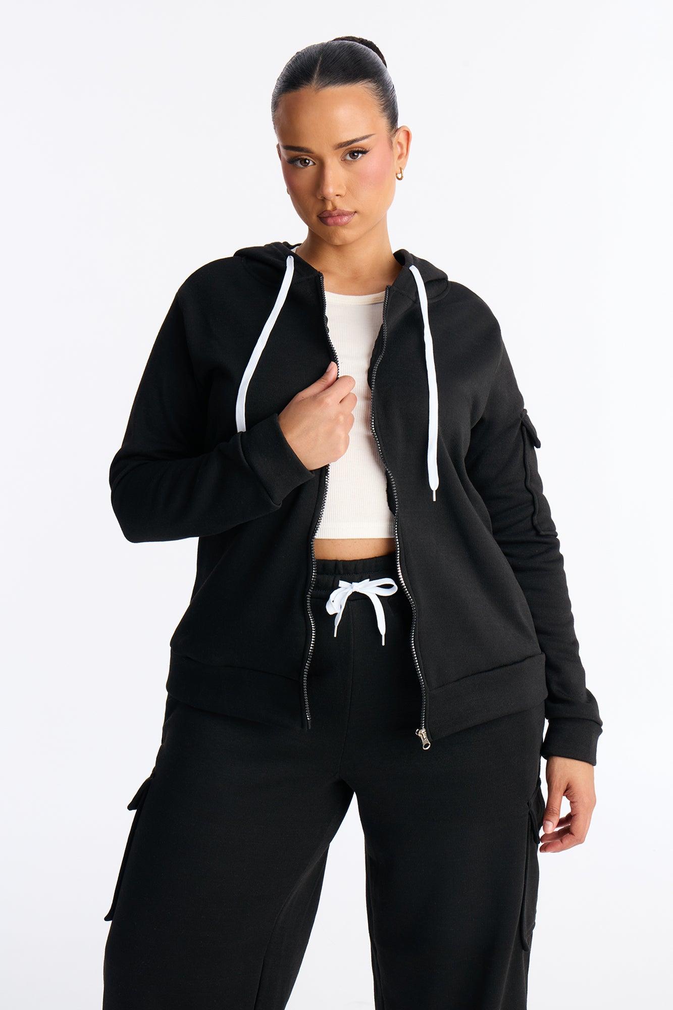 On The Run Cargo Fleece Pant Set - Black Female Product Image