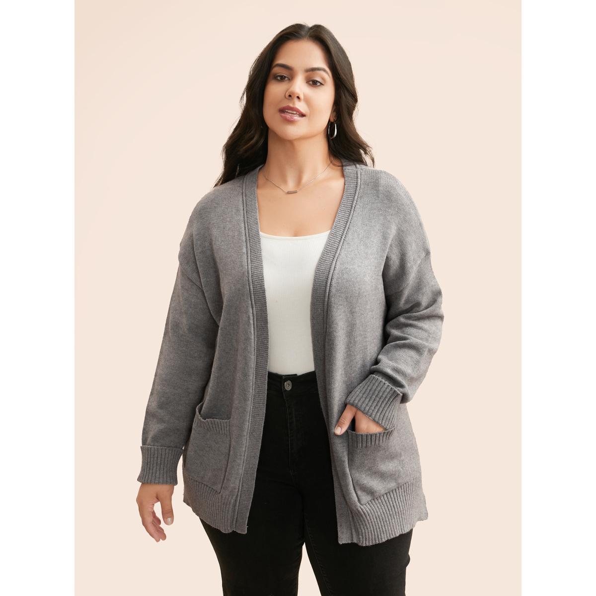Plus Size Supersoft Essentials Open Pockets Cardigan DimGray Women Leisure Loose Long Sleeve Casual Cardigans BloomChic 26/4X Product Image