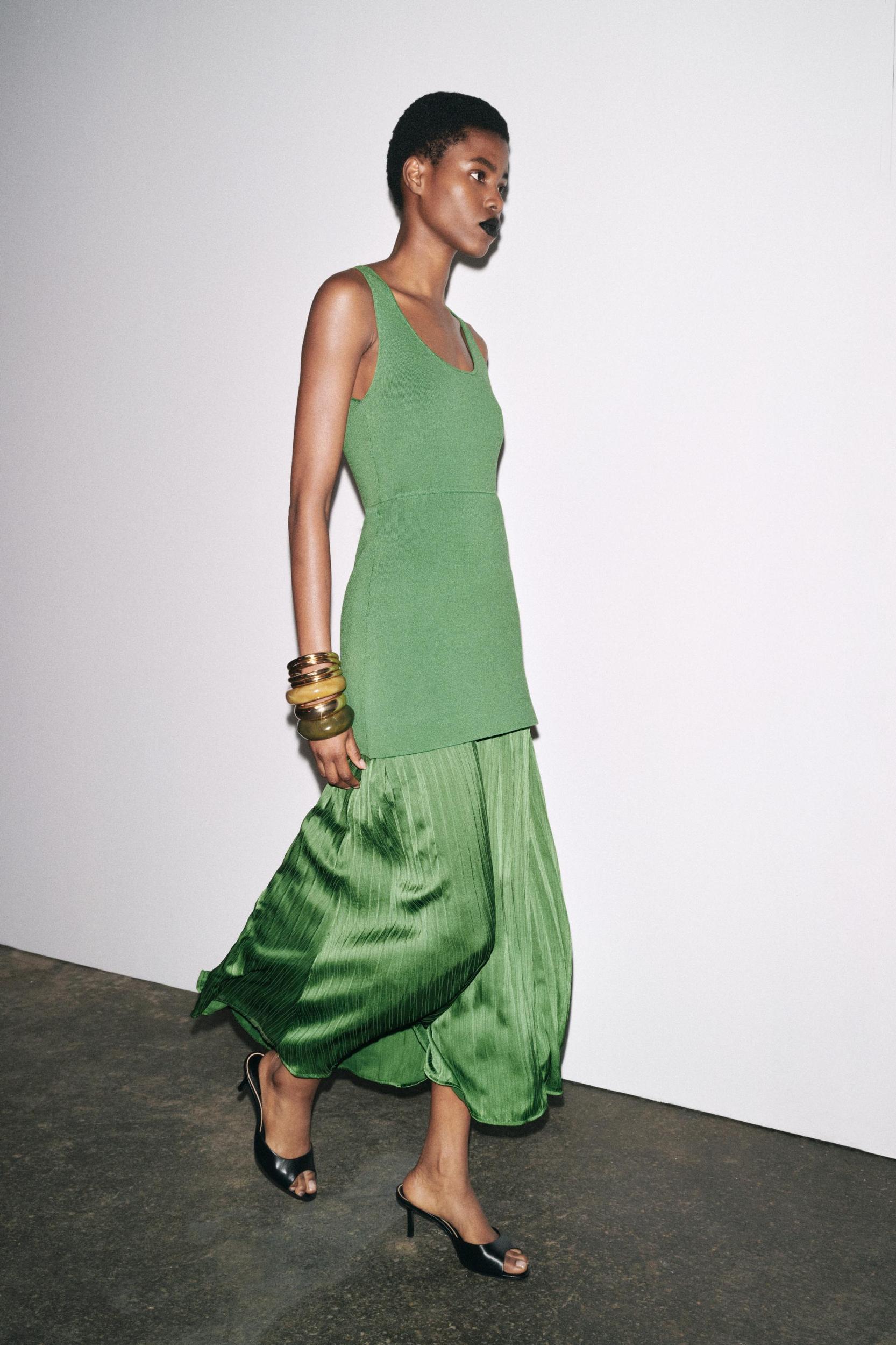 PLEATED KNIT COMBINATION DRESS Product Image