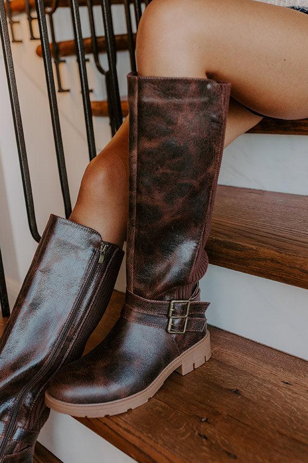 Hay Bale Faux Leather Knee High Boot in Chestnut Product Image