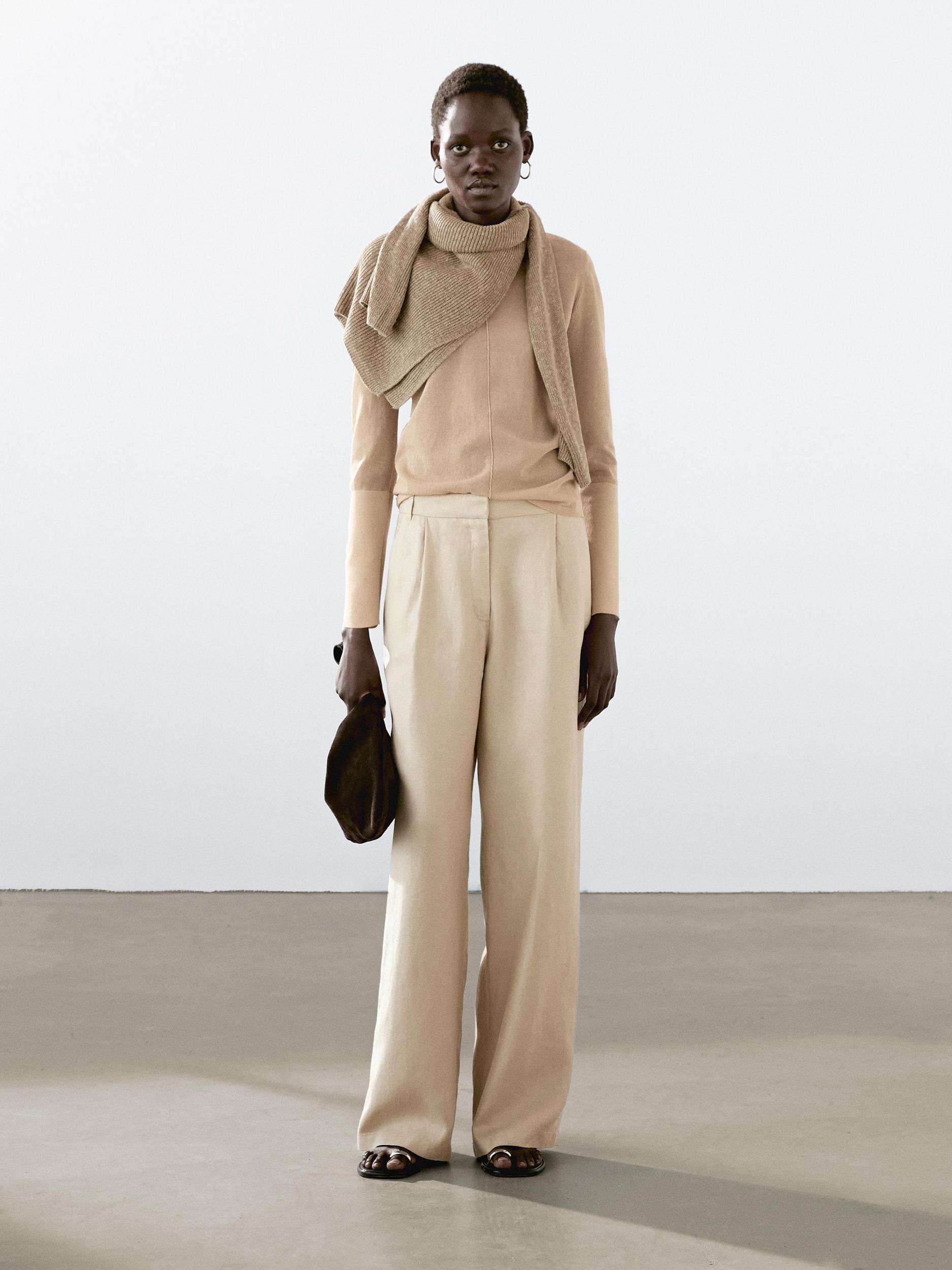 100% linen wide-leg elastic detail trousers Product Image