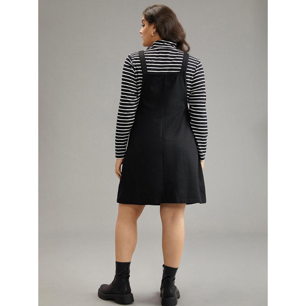 Plus Size Twill Zipper Adjustable Straps Dress Black Women Casual Adjustable Straps Spaghetti Strap Sleeveless Curvy Knee Dress BloomChic 10/M Product Image