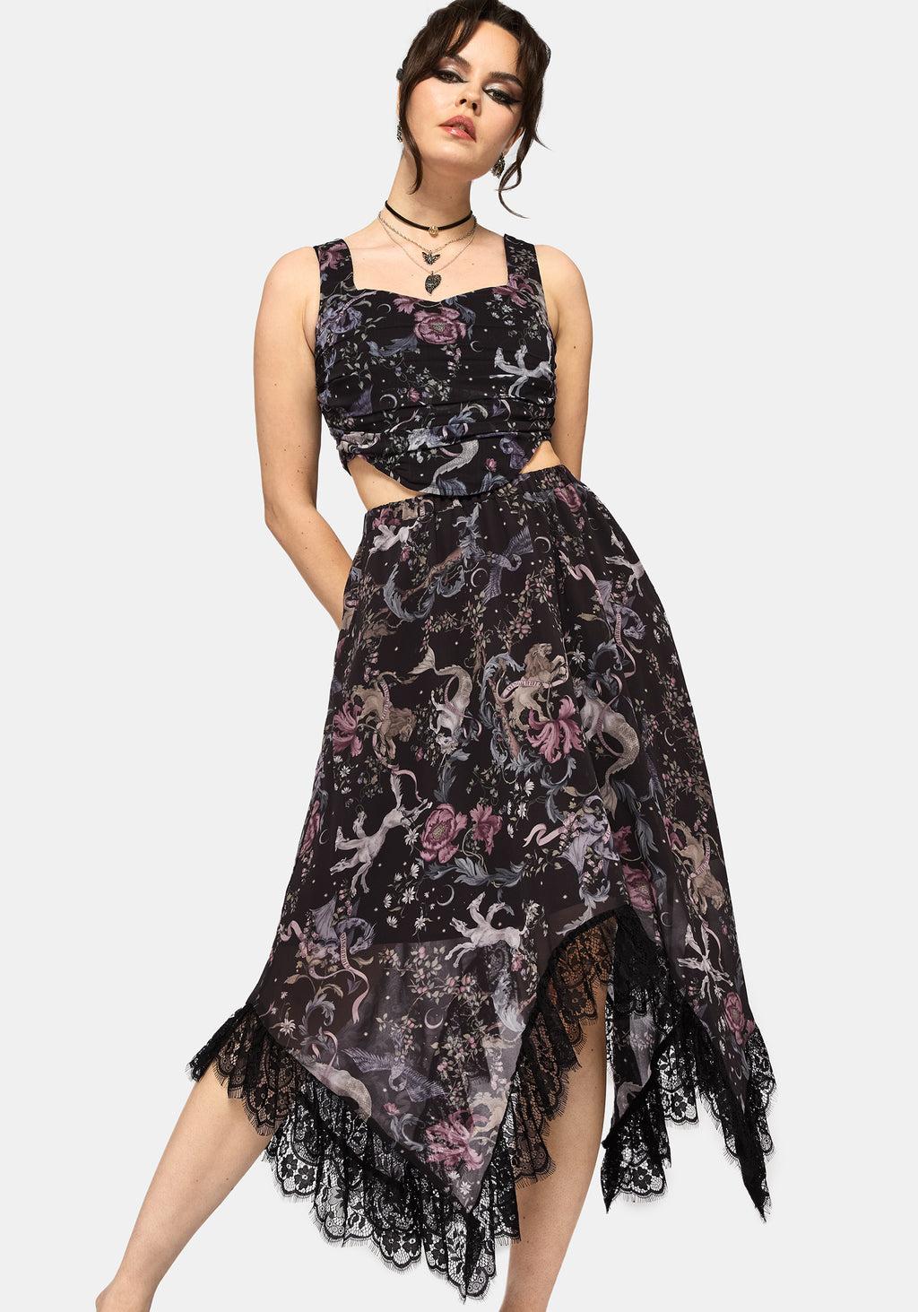 Merunicorn Enchanted Forest Print Puff Sleeve Midi Dress Product Image