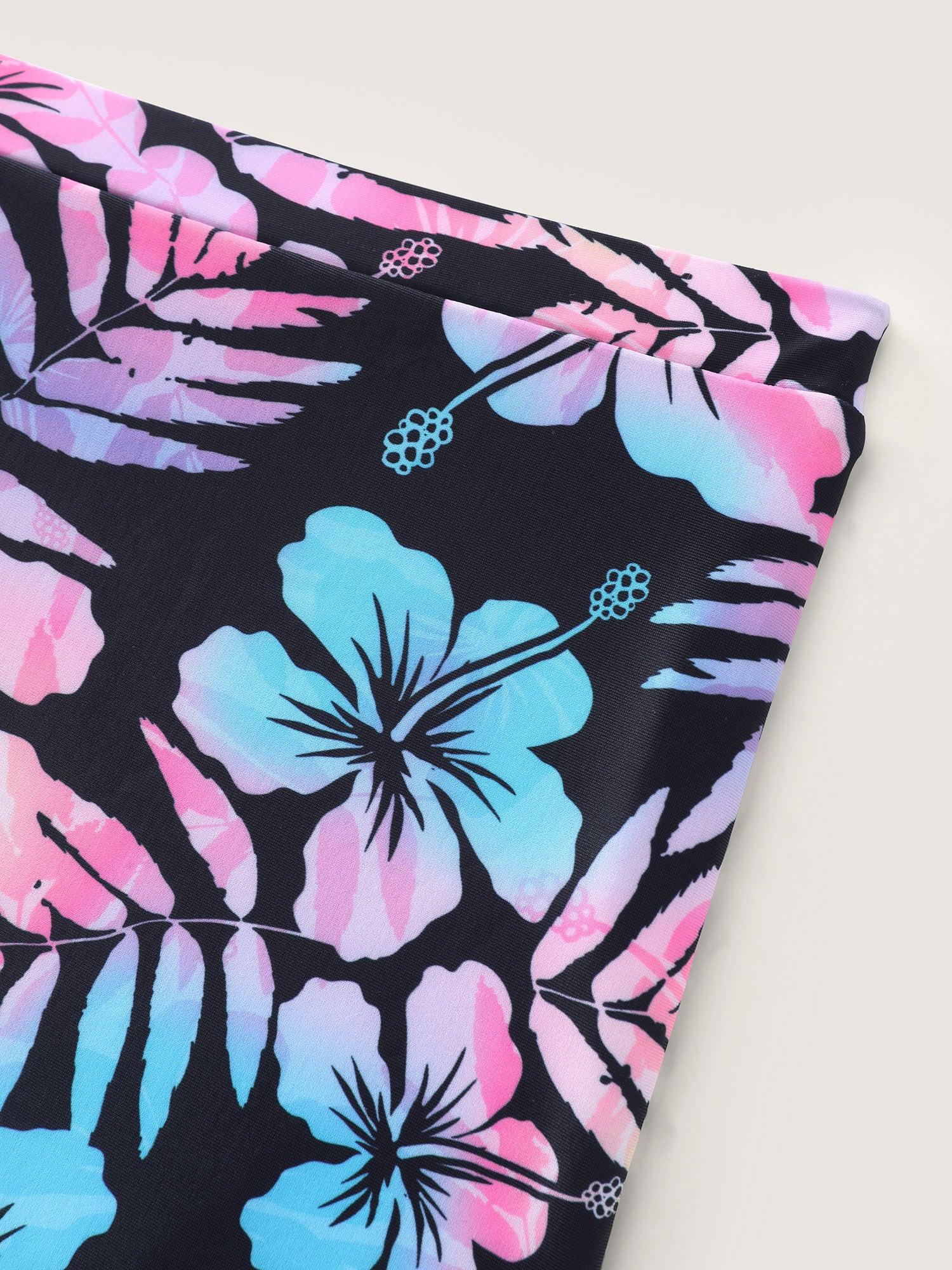 Tropical Floral Color Contrast Pocket Swim Dress Female Product Image