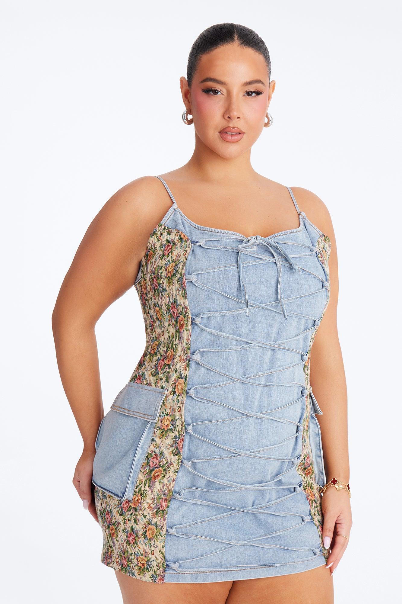 Belle Floral Stretch Denim Mini Dress - Denim Female Product Image