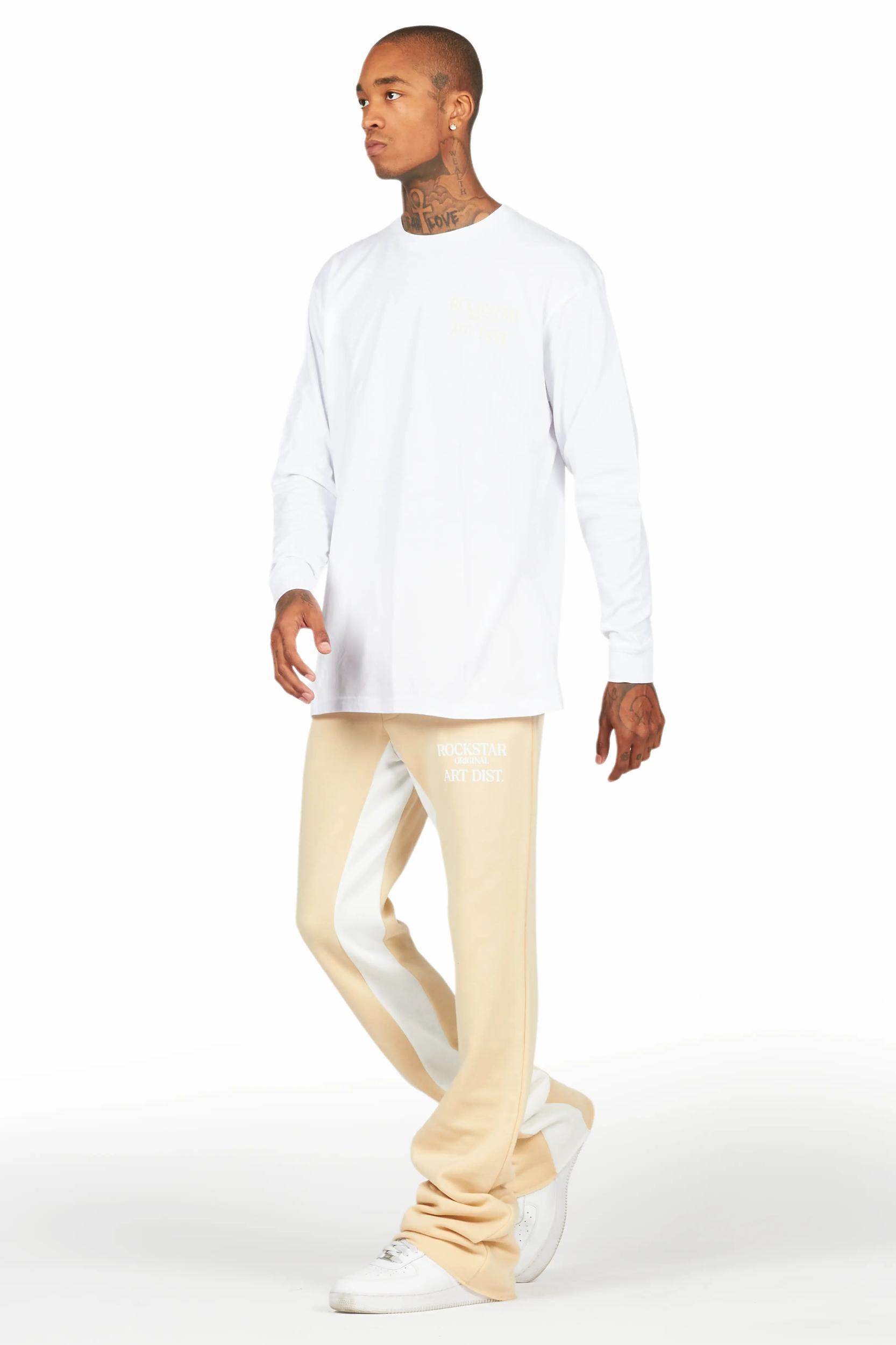 Briggs White/Beige Long Sleeve T-Shirt/Baggy Pant Set Male Product Image