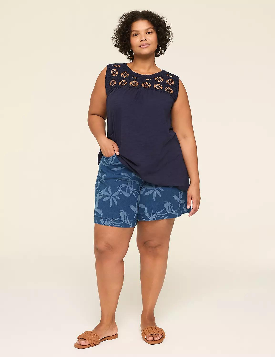 Sleeveless Crochet-Yoke Top Product Image