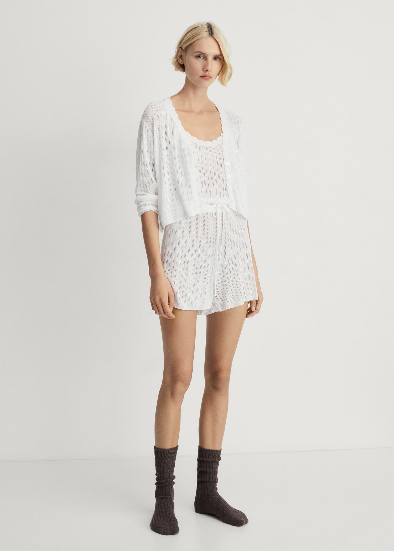 Pajama cardigan with openwork detail - Women | MANGO USA Product Image