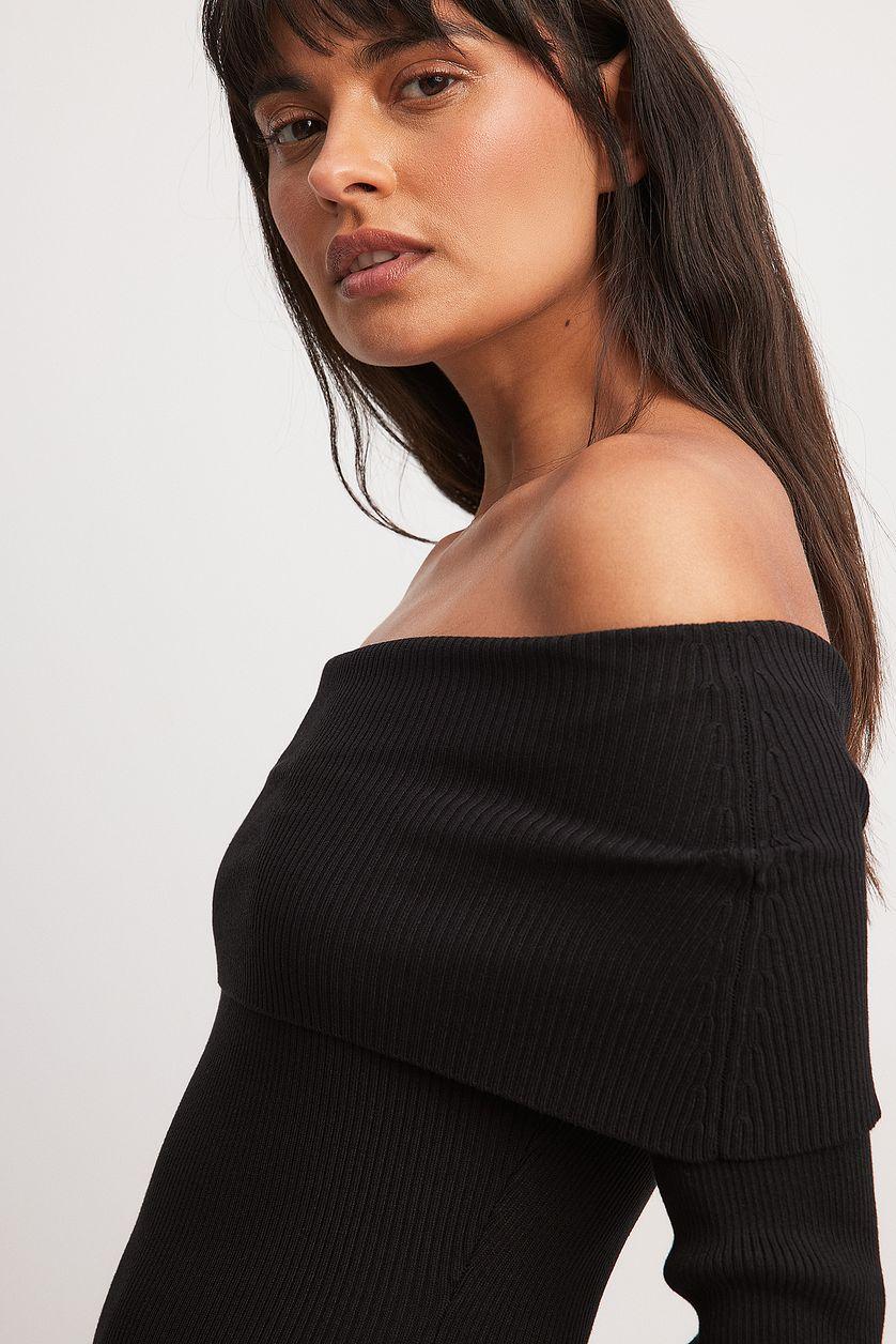 Folded Offshoulder Knitted Mini Dress Product Image
