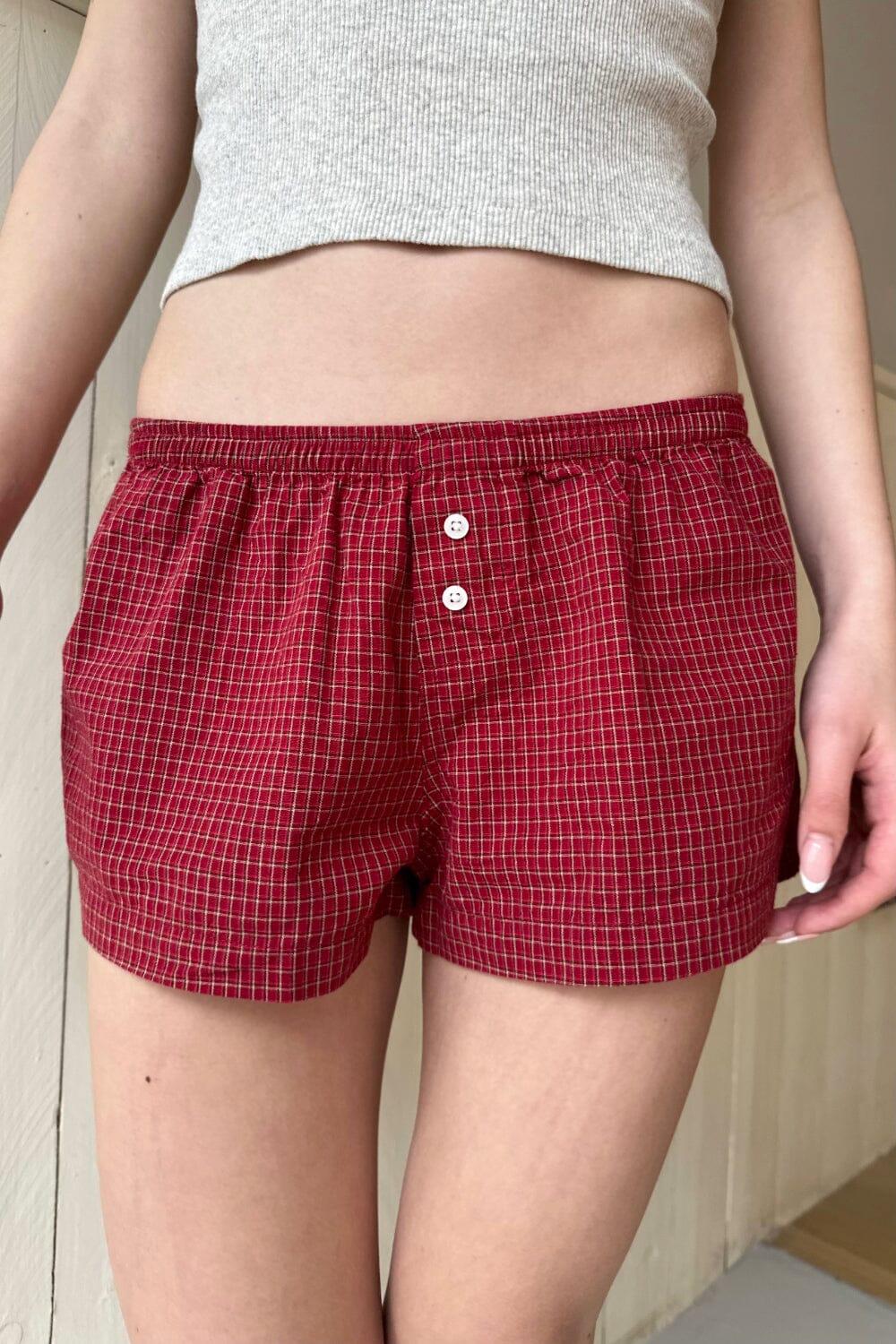 Keira Red Plaid Sweatshorts Product Image
