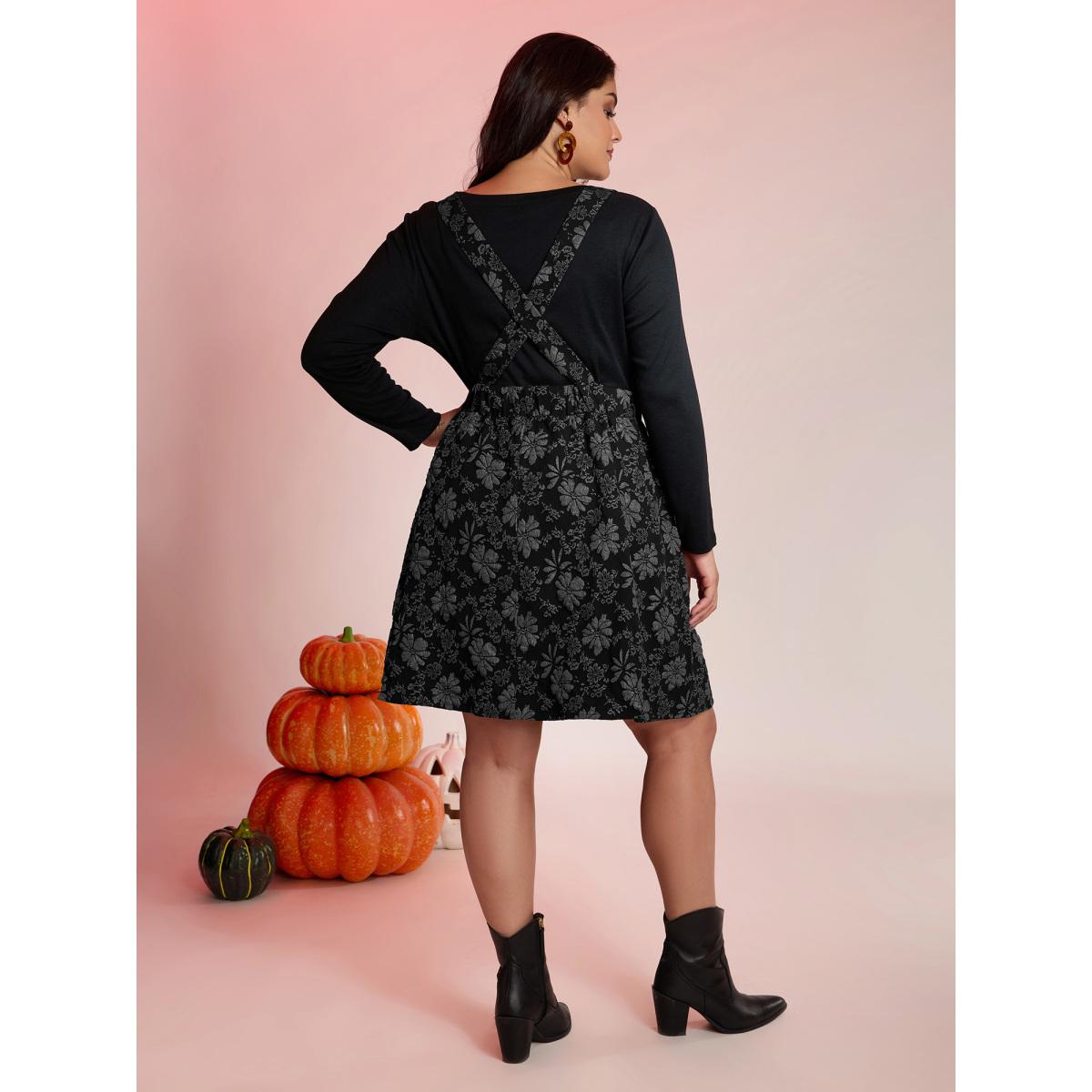 Plus Size Fall Floral Textured Pockets Midi Dress Black Women Retro Texture Non Sleeveless Curvy BloomChic 22-24/3X Product Image