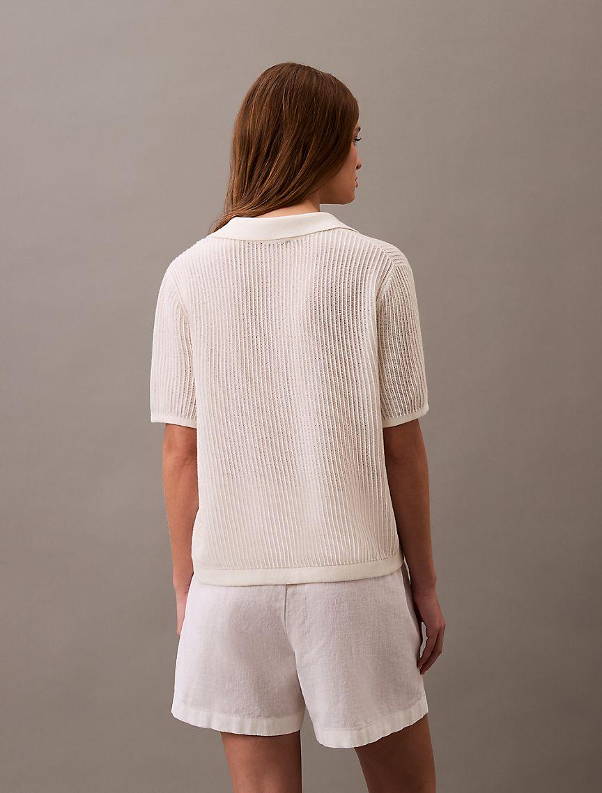 Open Knit Relaxed Polo Sweater Product Image