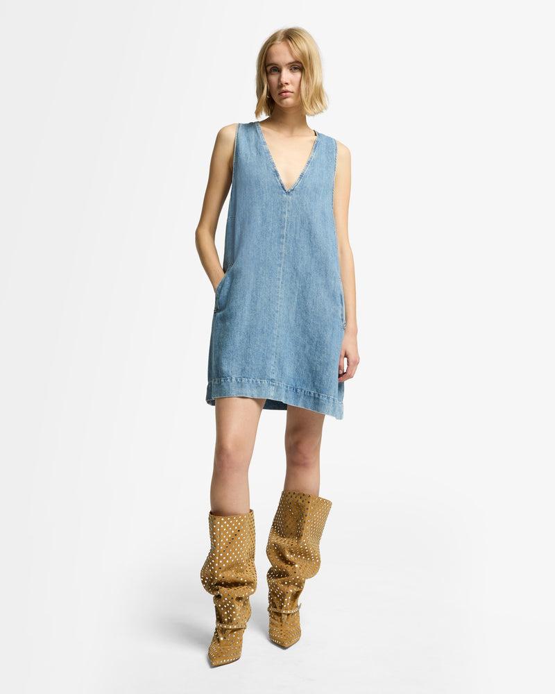 Indigo Linen V-Neck Dress Product Image
