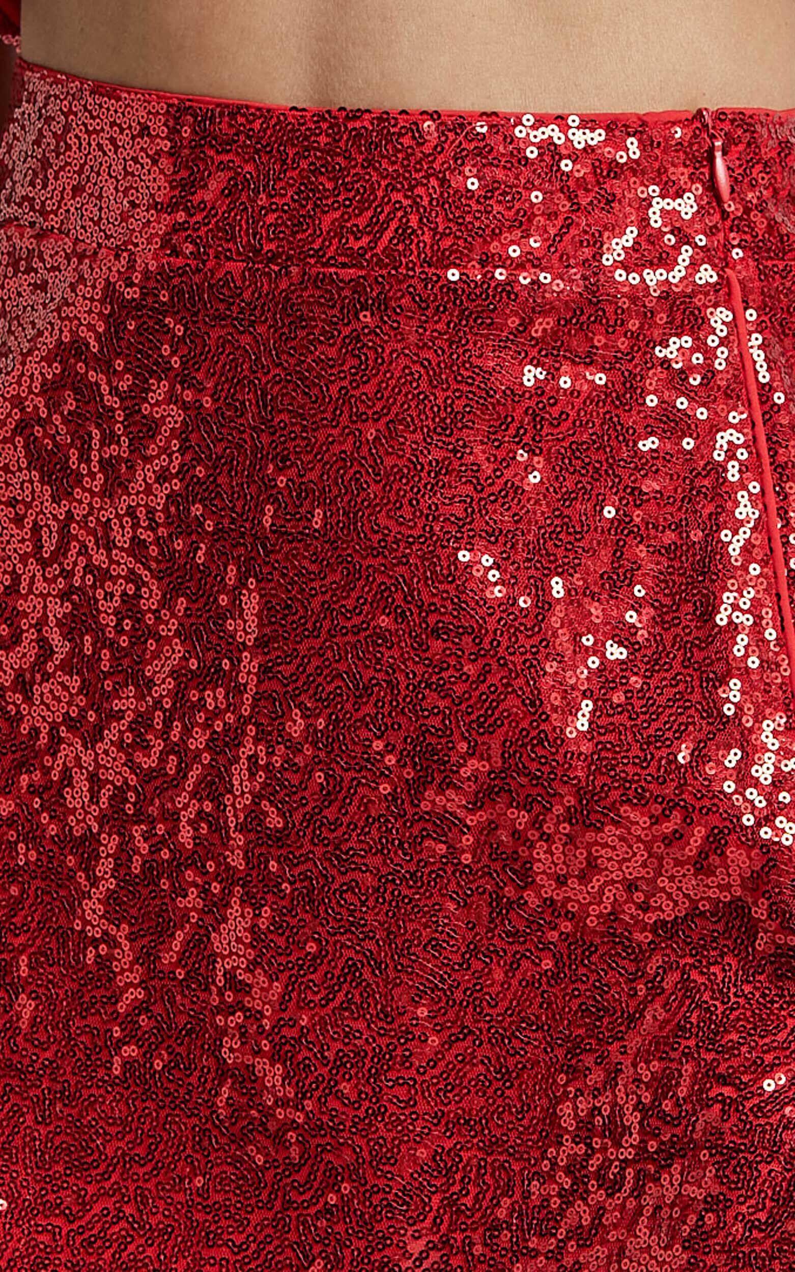 Elswyth Top - Strappy Sequin Crop Cami Top in Red Product Image