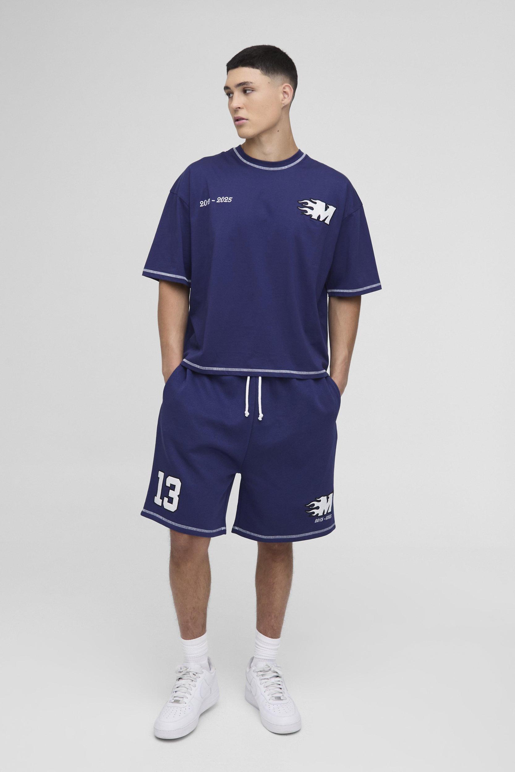Oversized Boxy Applique Drop Crotch T-Shirt & Short Set | boohooMAN USA Product Image