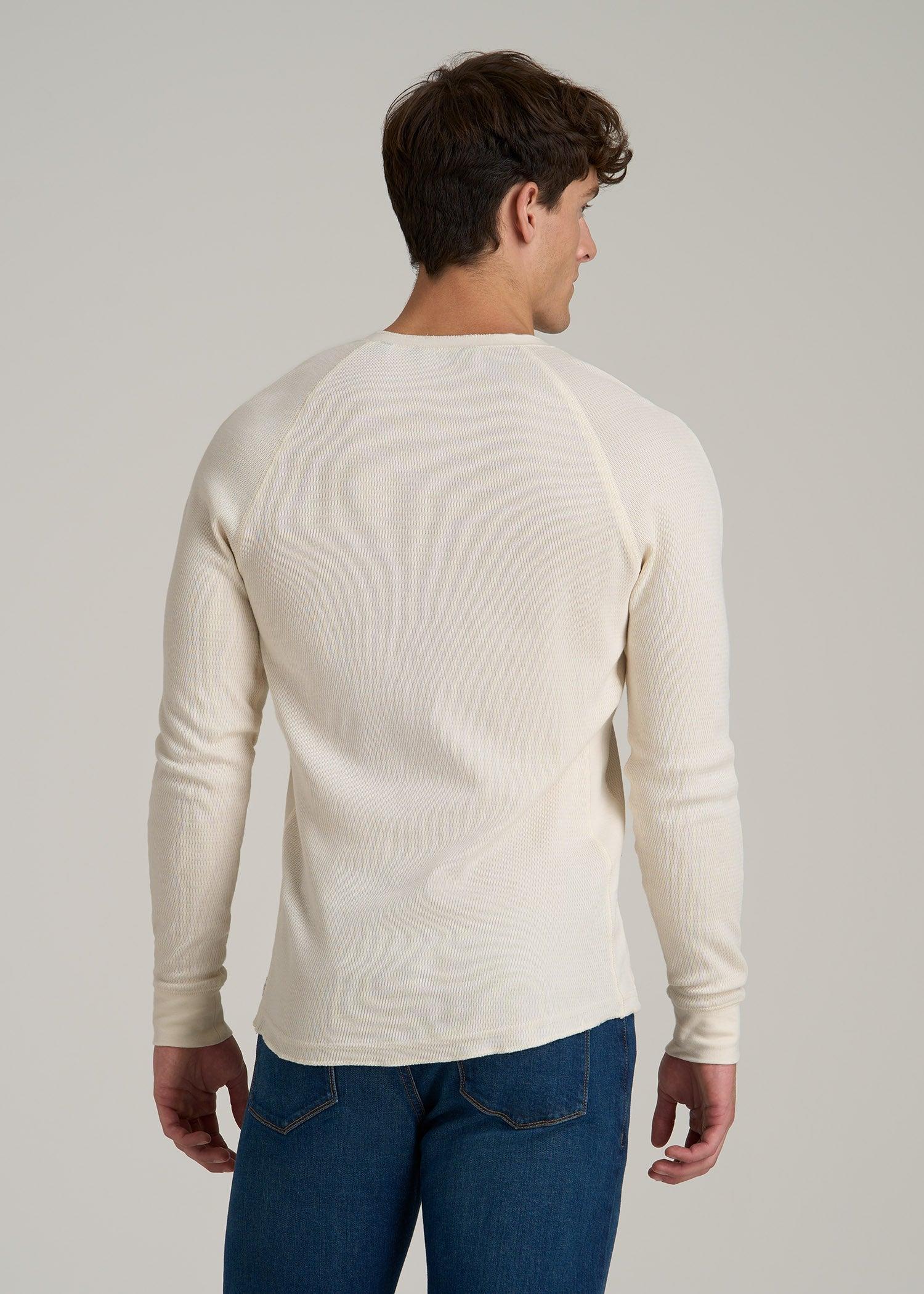 Double Honeycomb Thermal Long-Sleeve Henley Shirt for Tall Men in White Alyssum Male Product Image
