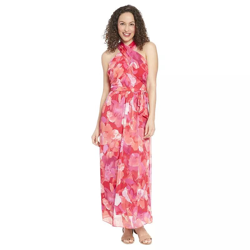 Women's London Times Floral Wrap Halter Maxi Dress,  Product Image