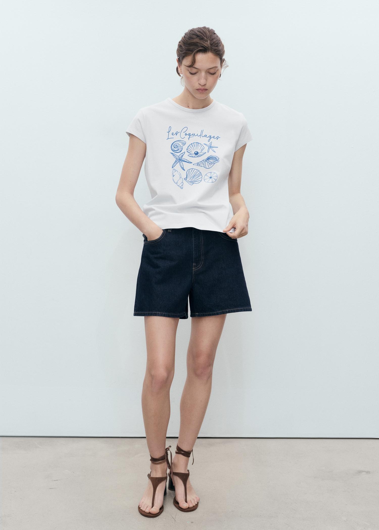 Printed cotton-blend t-shirt - Women | MANGO USA Product Image