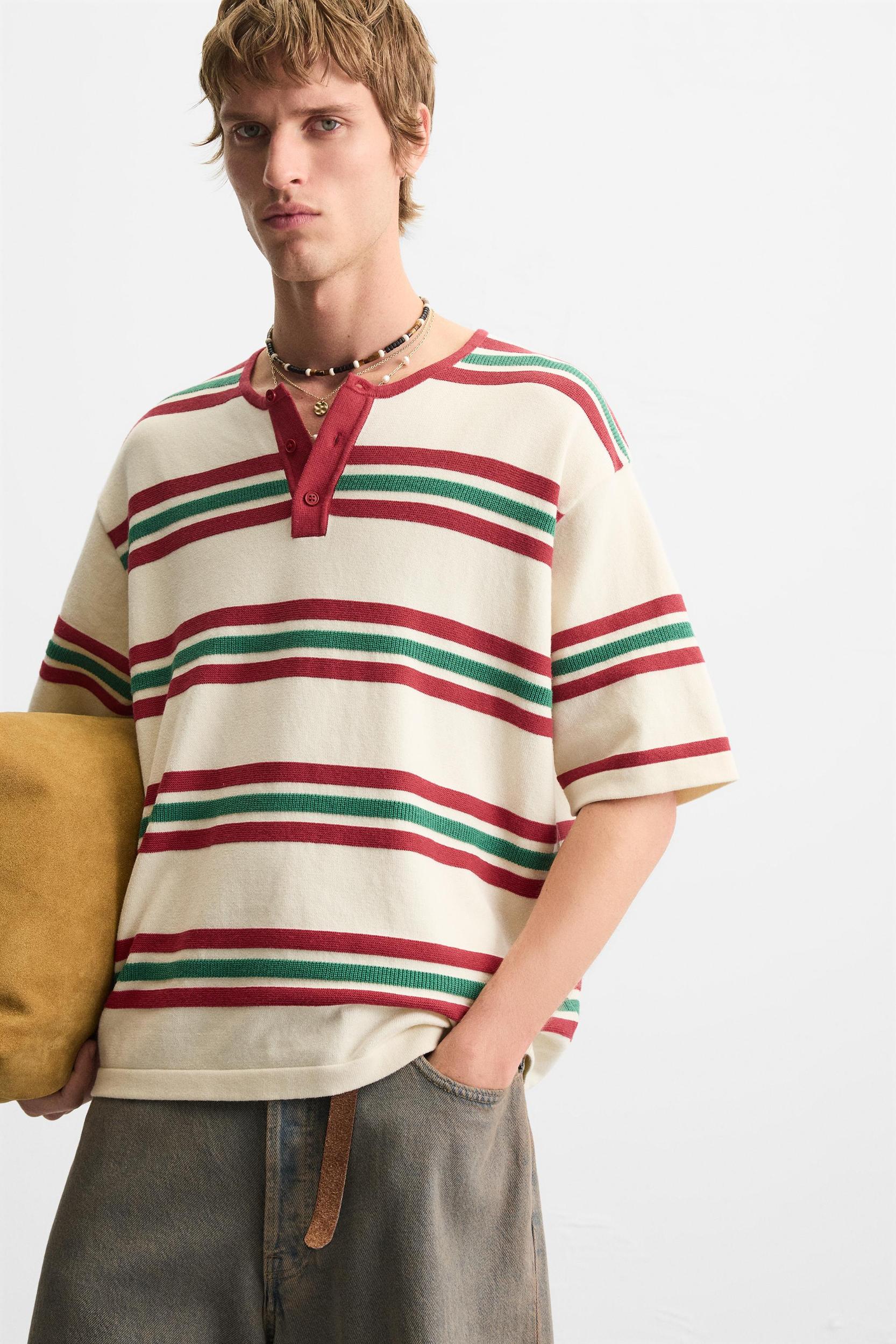 STRIPED TEXTURED KNIT T-SHIRT Product Image