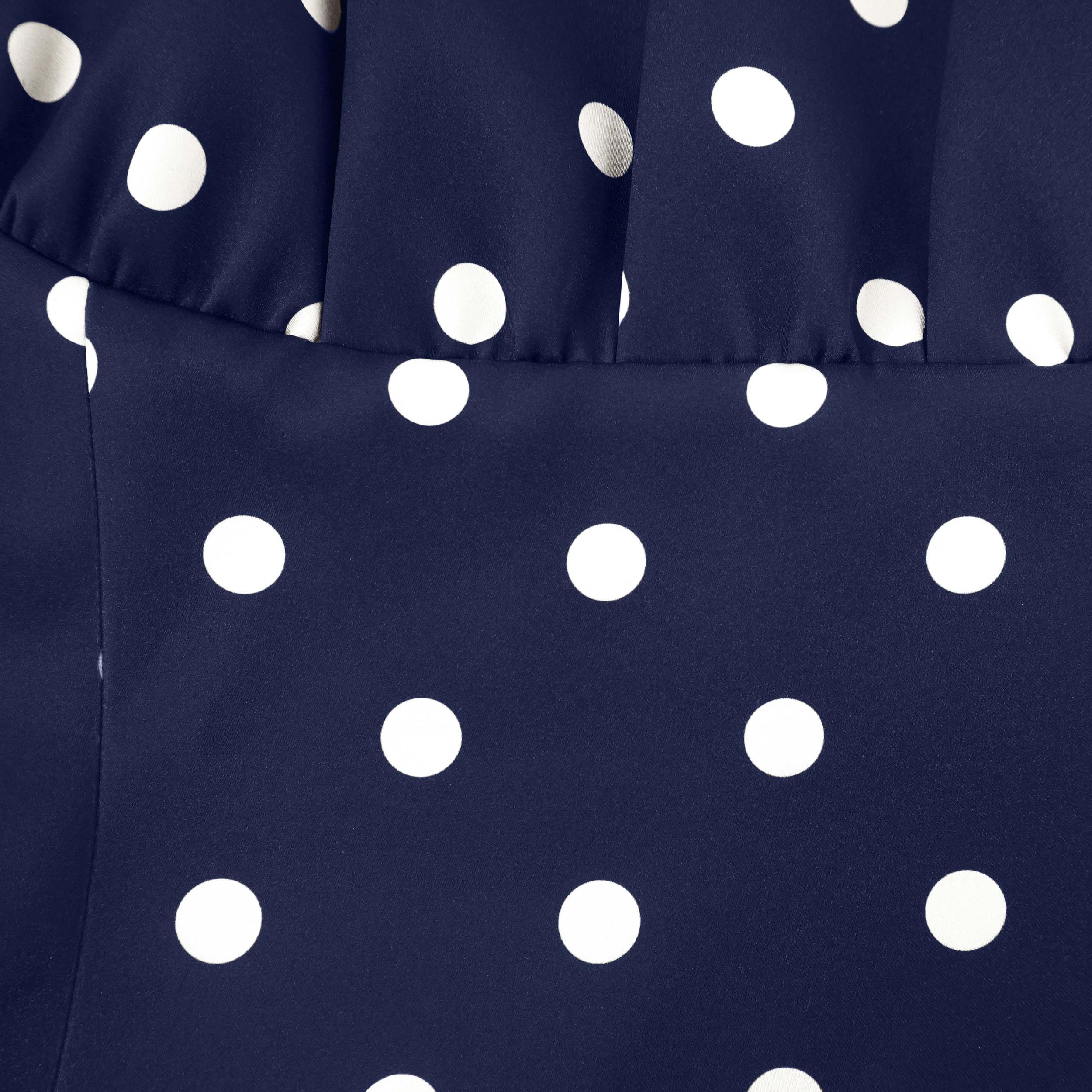 Navy Polka Dot Satin Midi Dress Product Image