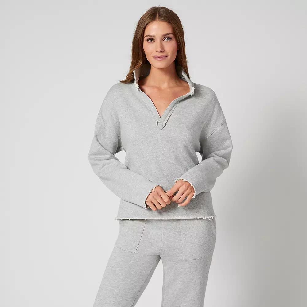 Womens Grey & Gray French Terry Split Neck Top, Women's, Size: Large, Feather Grey Product Image