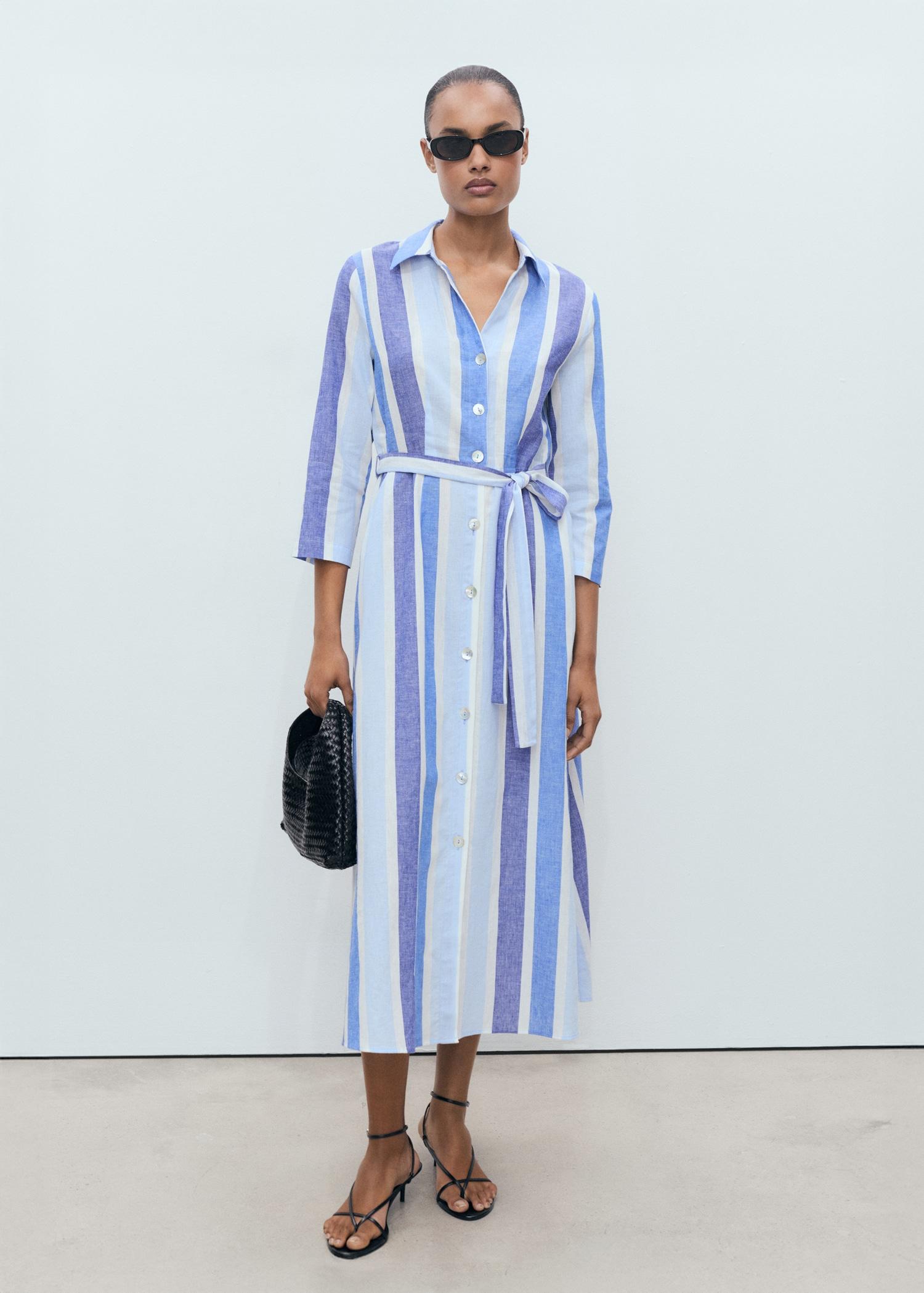 Belted striped shirt dress - Women | MANGO USA Product Image