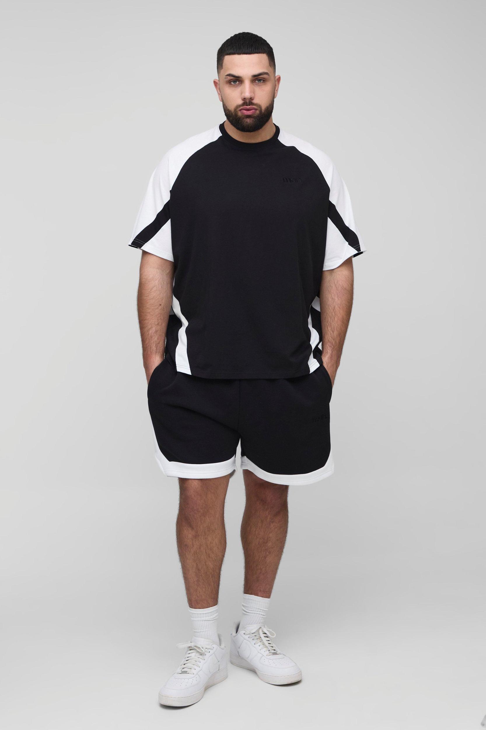 Plus Oversized Man Colour Block T-Shirt and Short Set | boohooMAN USA Product Image
