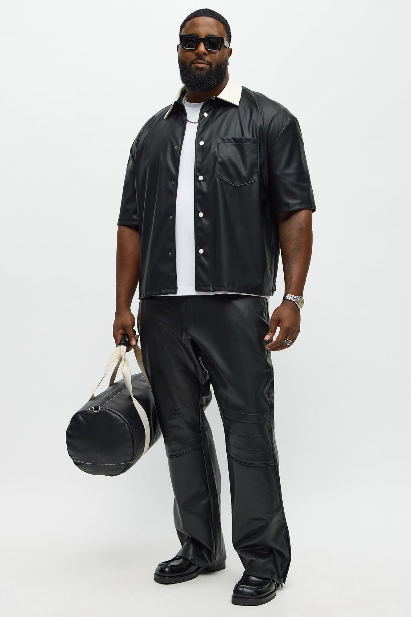 Slim Flare Zipper Pocket Faux Leather Pants - Black Male Product Image