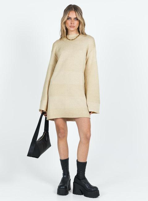 Cheyenne Knit Sweater Dress Beige Product Image