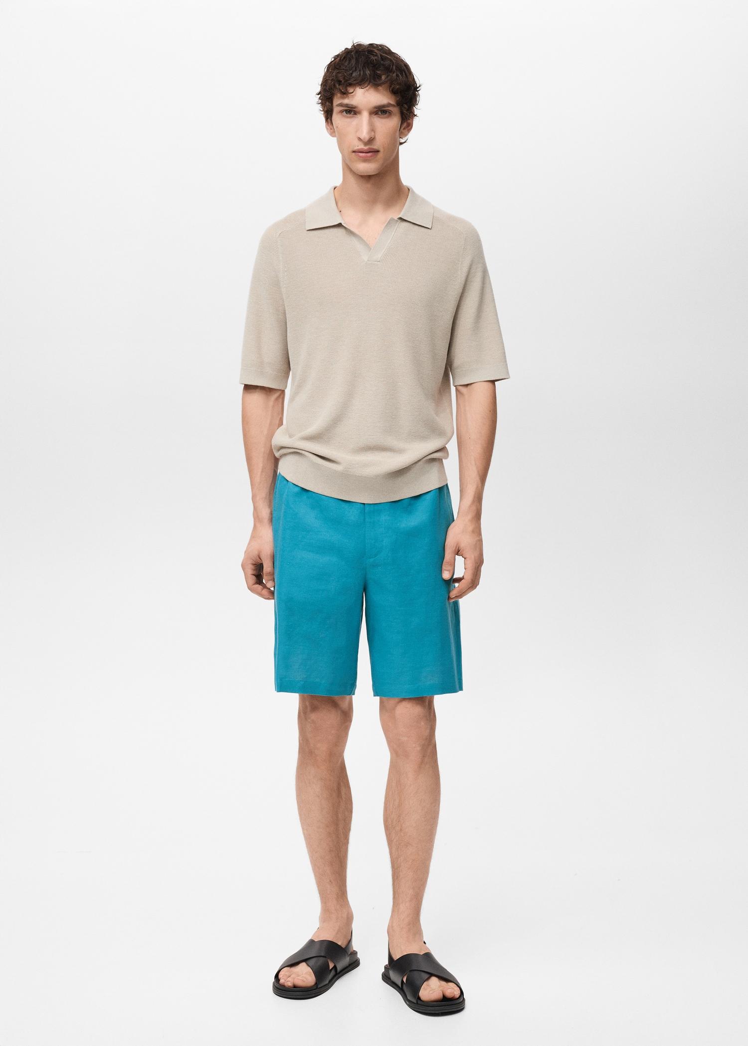 Linen-blend bermuda shorts with drawstring - Men | MANGO USA Product Image