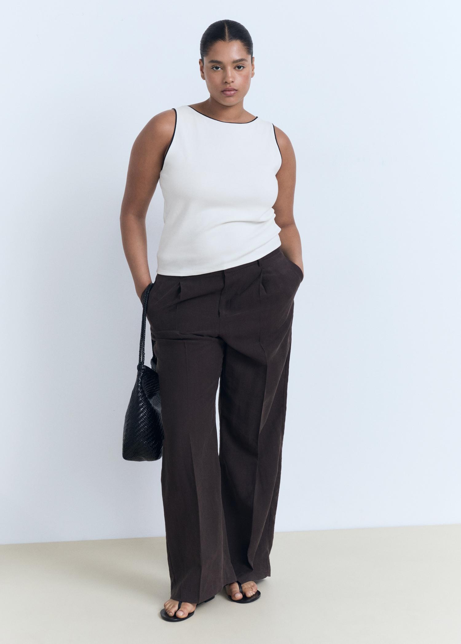 Cotton top with contrasting trim - Women | MANGO USA Product Image