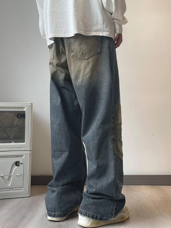 Men's Washed Distressed Ruched Loose Jeans Product Image