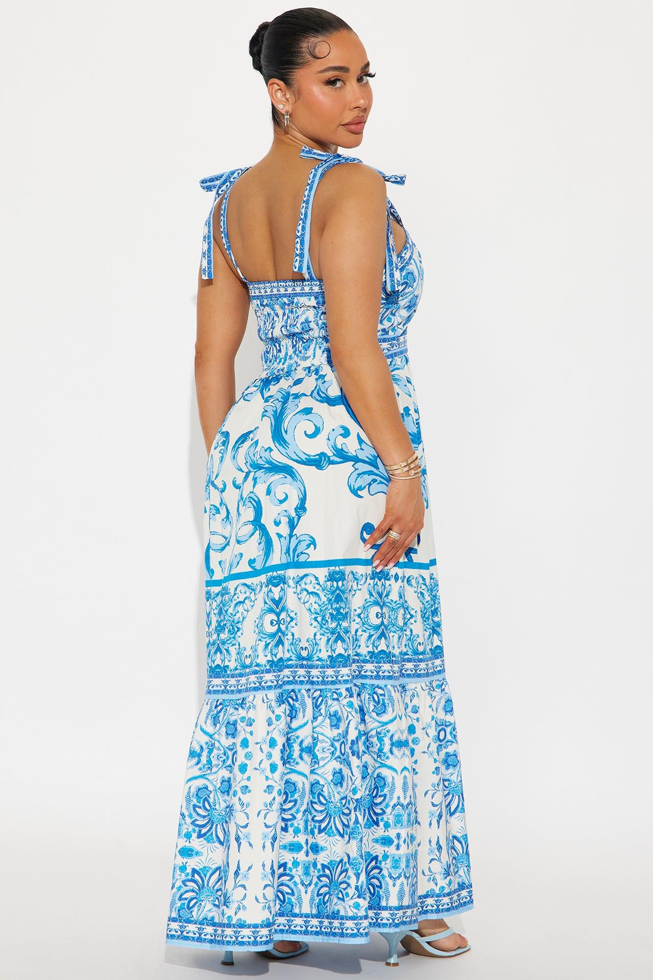 Sofia Linen Maxi Dress - Blue/combo Product Image