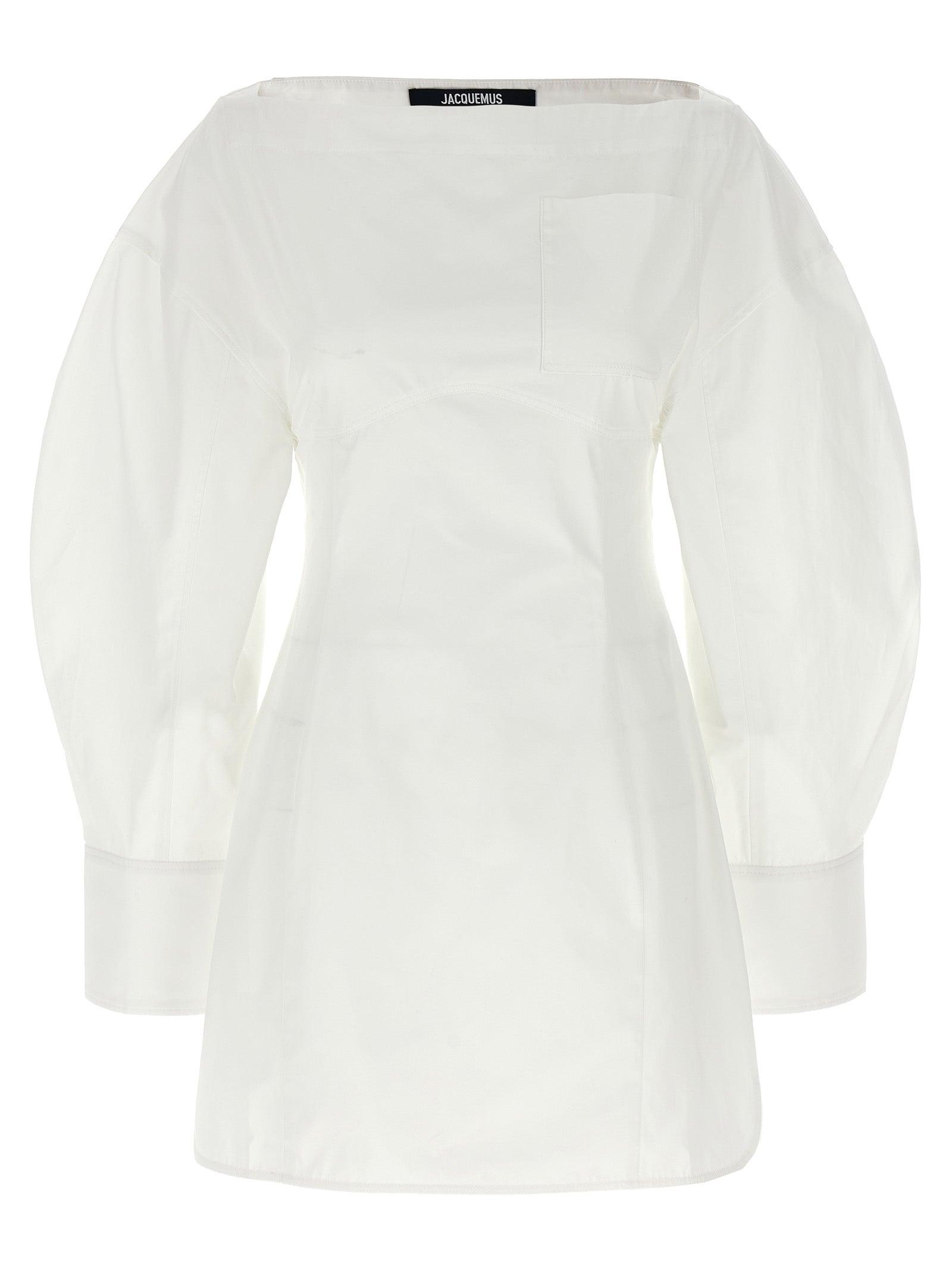 JACQUEMUS La Casaco Long Sleeve Cotton Shirtdress In White Product Image